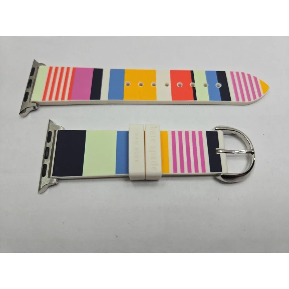Kate Spade New York Apple Watch Band 38 40 41mm Multicolor Stripe Silicone Strap - Picture 2 of 8